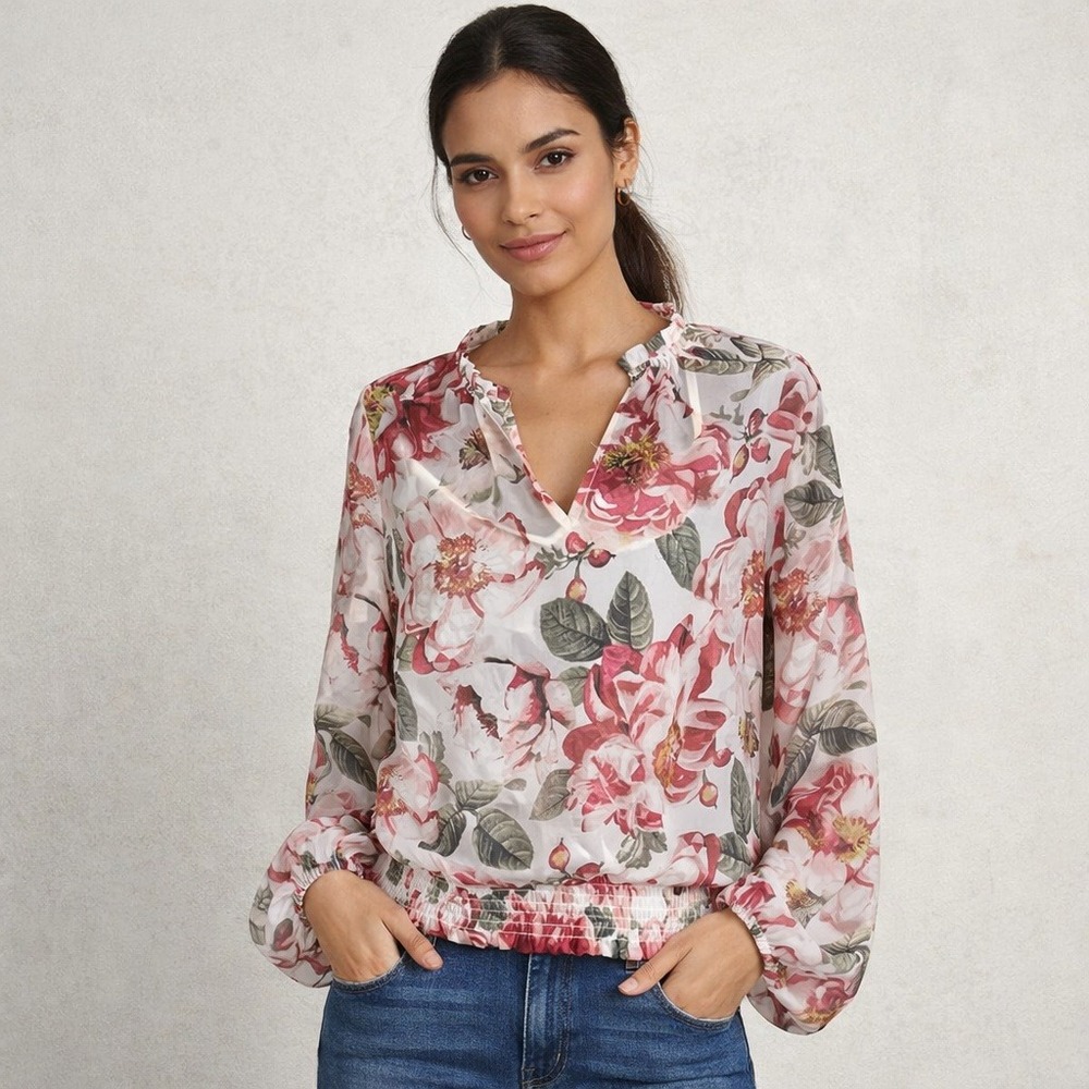 White House Black Market-‎ Pink Floral Blouse Size XS